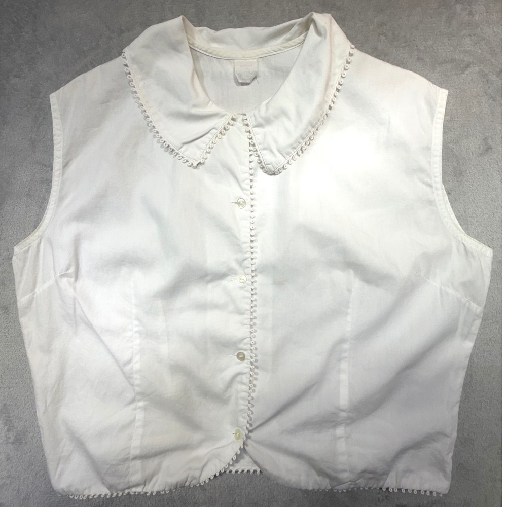 Vintage 60s Ship n Shore White Cotton Sleeveless Peter Pan Collar Blouse Size L